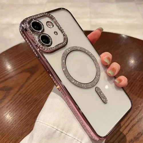 Funda para Teléfono Magsafe TPU para iPhone 11 con Revestimiento de Degradado de Diamante (Rosa)