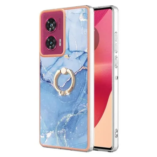 Funda para Teléfono Motorola Edge 50 Fusion con Imd Doble Cara, Galvanoplastia Mármol y Anillo (Azul)