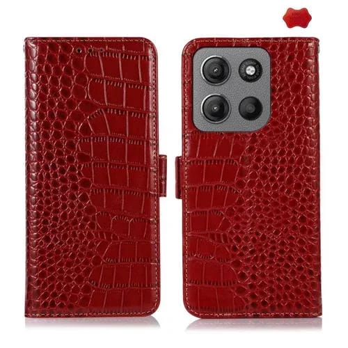 Funda para Teléfono Motorola Moto G15 4G G05 con Piel de Vaca y Cocodrilo (Rojo)