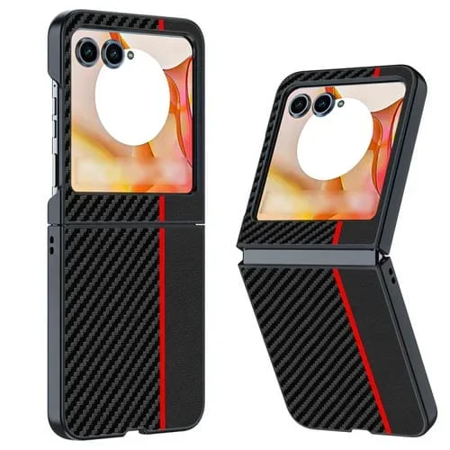 Funda para Teléfono Motorola Razr 50 con Textura Fibra de Carbono Ultrafina (Negro y Rojo)