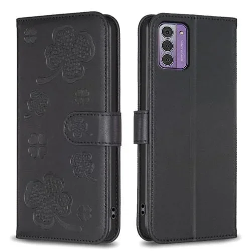 Funda para Teléfono Nokia G42 G310 de Cuero con Relieve de Cuatro Hojas (Negro)