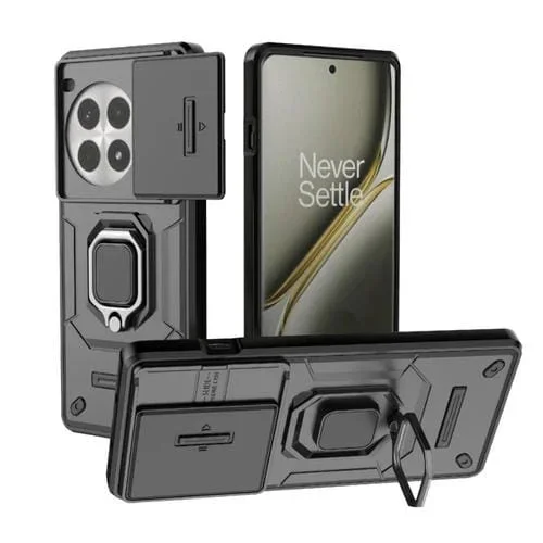 Funda para Teléfono OnePlus Ace 3 Pro 5G TPU y PC con Soporte y Carcasa Deslizante (Negro)