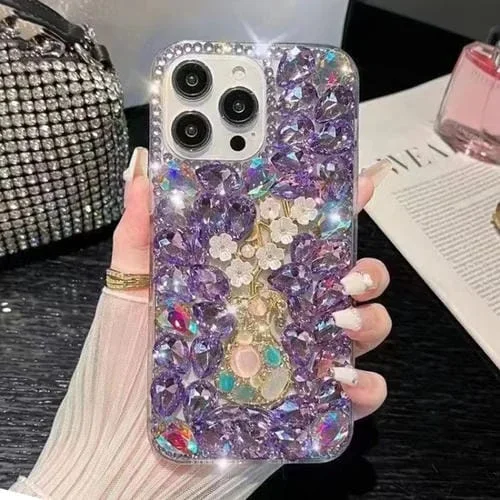 Funda para Teléfono PC con Diamantes Diseño Flor de Ciruelo para iPhone 16 Pro (Morado)