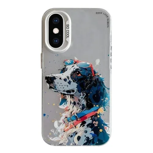 Funda para Teléfono PC + TPU iPhone Xs Max Diseño Animales Pintura al Óleo (Perro Manchado)