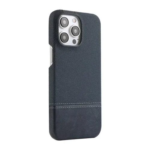 Funda para Teléfono Pu con Costura de Tela para iPhone 16 Pro (Azul Oscuro)