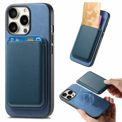 Funda para Teléfono PU con Tapa Trasera y Tarjetero Retro Magsafe para iPhone 16 Pro Max (Azul)