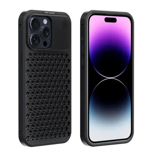Funda para Teléfono R-Just RJ58 para iPhone 14 Pro Max con Refrigeración de Metal para Aromaterapia (Negro)