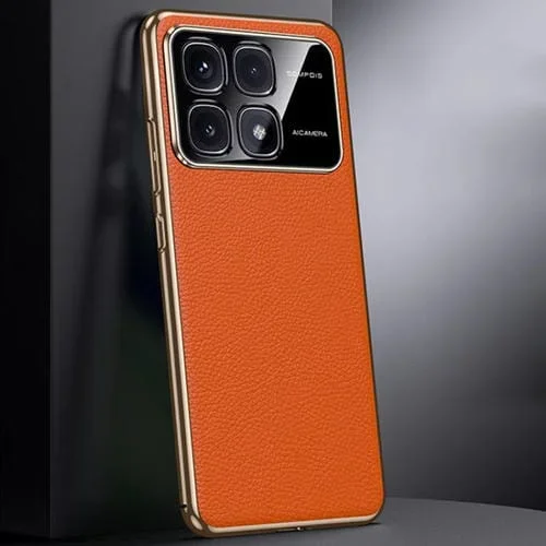 Funda para Teléfono Redmi K70 Ultra de Primera Capa de Piel de Vaca Galvanizada para PC (Naranja)