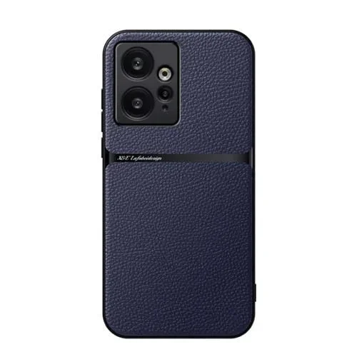 Funda para Teléfono Redmi Note 12 4G Global Litchi de Cuero con Cobertura Total Magnética a Prueba de Golpes (Azul Marino)