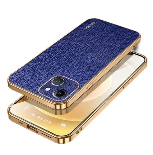 Funda para Teléfono Sulada TPU + Cuero Textura Litchi para iPhone 15 Plus (Azul)