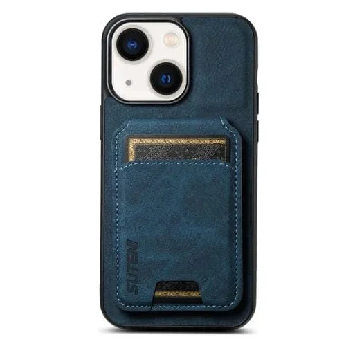 Funda para Teléfono Suteni H02 para iPhone 14 Plus con Soporte y Billetera de Cuero Litchi (Azul)