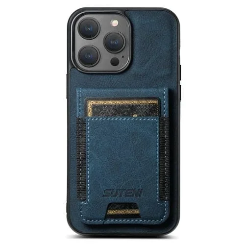 Funda para Teléfono Suteni H03 para iPhone 13 Pro con Soporte para Tarjeta de Cuero Litchi (Azul)