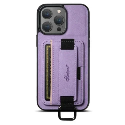 Funda para teléfono Suteni H13 para iPhone 11 Pro Max con correa de muñeca de cuero Litchi (Púrpura)