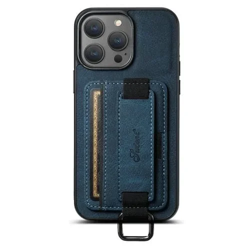 Funda para Teléfono Suteni H13 para iPhone 14 Plus con Correa de Cuero Litchi (Azul)