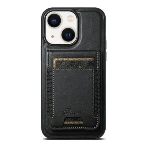 Funda para Teléfono Suteni H17 Oil Eax Leather Magsafe para iPhone 13 con Billetera Desmontable (Negro)