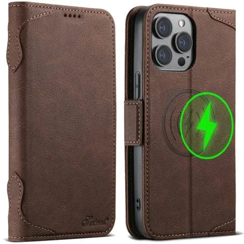 Funda para Teléfono Suteni J07 para iPhone 13 Pro Max Cuero Magsafe con Tapa Horizontal Multifuncional (Marrón)