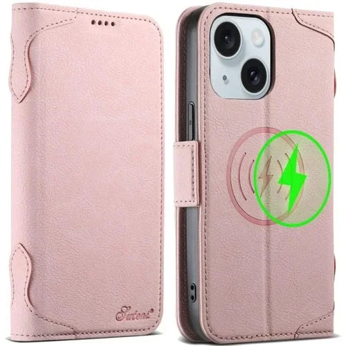 Funda para Teléfono Suteni J07 para iPhone 15 Plus Cuero Magsafe Tapa Horizontal Multifuncional (Rosa)