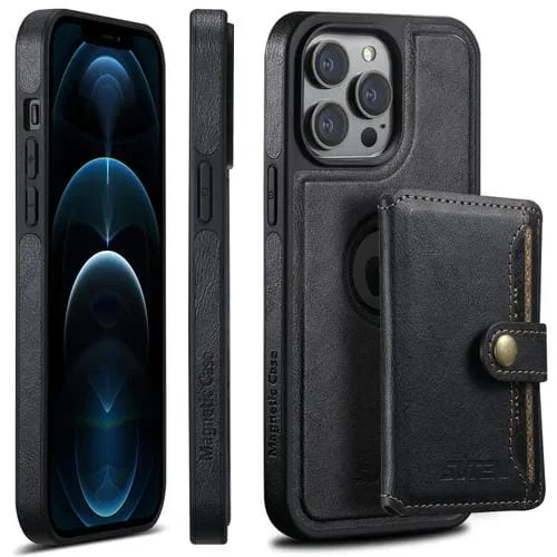 Funda para Teléfono Suteni M1 Oil Wax Magsafe iPhone 12 Pro Max con Bolsa para Tarjeta Horizontal Desmontable (Negro)