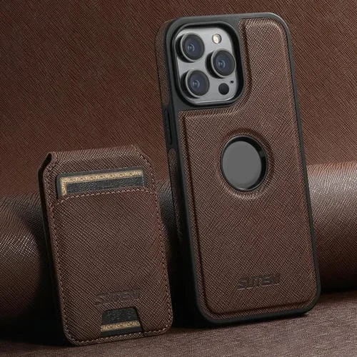Funda para Teléfono Suteni M2 con Parte Trasera de Tarjeta Vertical Magsafe para iPhone 14 Pro Max (Marrón)