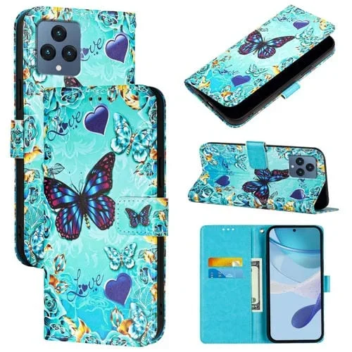 Funda para Teléfono T-Mobile Revvl 6/6X 5G Cuero Tejido Liso con Patrón Mariposa de Amor