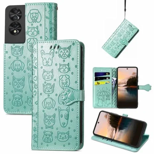Funda para Teléfono TCL 40 Nxtpaper 5G Cuero con Relieve Perros y Gatos (Verde)