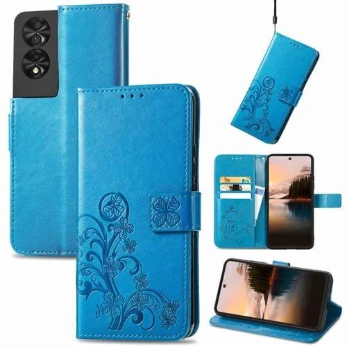 Funda para Teléfono TCL 40 Nxtpaper Cuero Hebilla en Relieve Cierre Cuatro Hojas (Azul)
