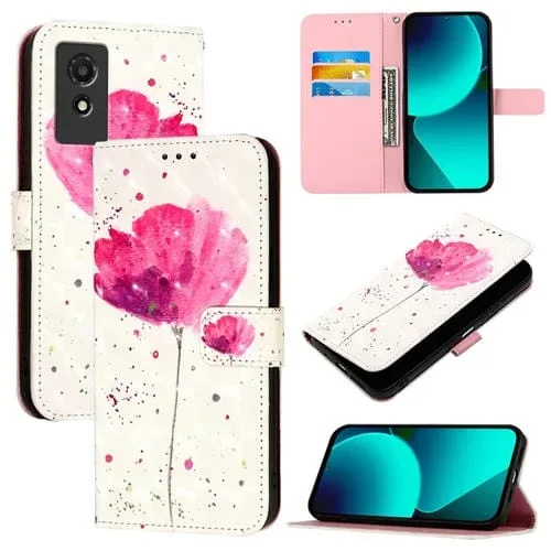 Funda para Teléfono TCL 501 de Cuero con Tapa Horizontal y Pintura 3D (Flor)