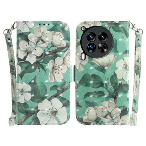 Funda para Teléfono Tecno Camon 30 Premier 5G Cuero con Tapa Horizontal 3D (Flor de Acuarela)