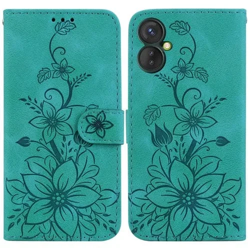 Funda para teléfono Tecno Spark 9 Pro / 9T / Kh7 cuero con relieve Lily (Verde)