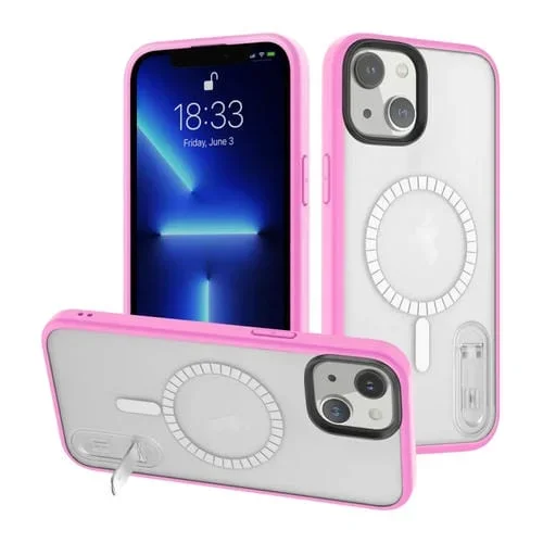 Funda para Teléfono Terminator Magsafe para iPhone 14 con Soporte Magnético (Rosa Transparente)
