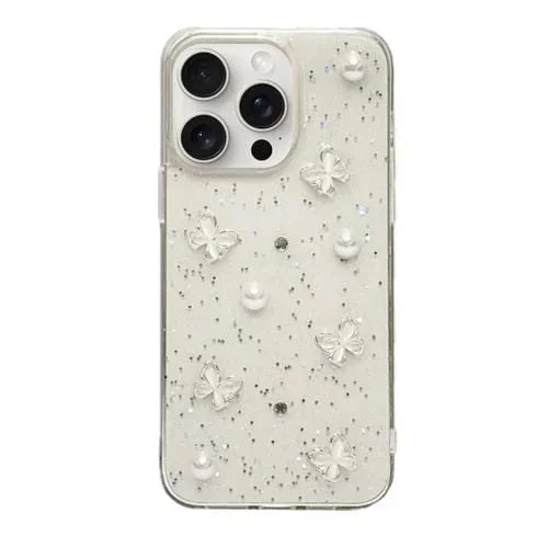 Funda para Teléfono TPU Apple iPhone 15 Pro Glitter Pearl Butterfly (Mariposa Perla)