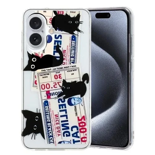 Funda para Teléfono TPU Apple iPhone 16 Plus Patrón de Pintura Colorida (Gato Negro)