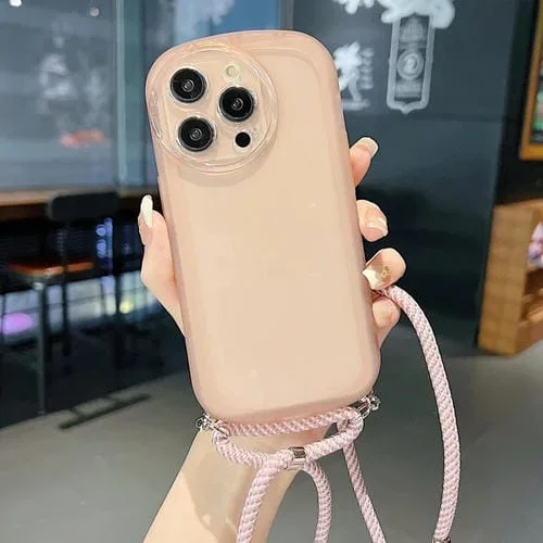 Funda para Teléfono TPU Candy Colors iPhone 14 con Cordón (Rosa)