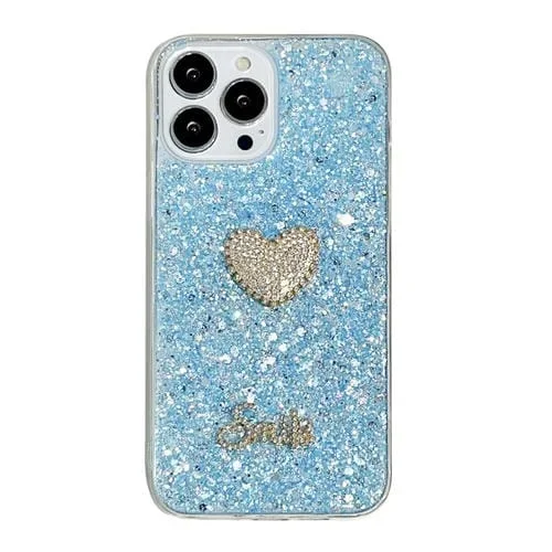 Funda para Teléfono TPU Epoxi iPhone 11 Pro Max Corazón Diamante Lentejuelas (Azul)