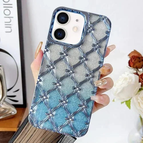 Funda para Teléfono TPU Galvanizada iPhone 12 con Flor de Estrella y Papel con Brillo Degradado (Azul)