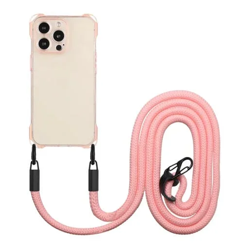 Funda para Teléfono TPU iPhone 12 Pro Max a Prueba de Golpes Cuatro Esquinas con Cordón (Rosa)