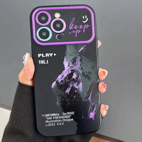 Funda para Teléfono TPU iPhone 12 Pro Max con Ventana Grande Patrón Paisaje (Montaña de Nieve Púrpura)