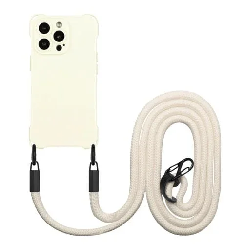 Funda para Teléfono TPU iPhone 13 Pro Max a Prueba de Golpes Cuatro Esquinas con Cordón (Blanco)