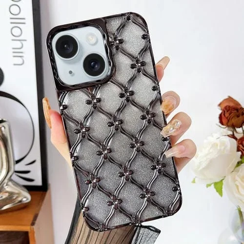 Funda para Teléfono TPU iPhone 14 con Flor de Estrella y Papel Brillo Degradado (Negro)