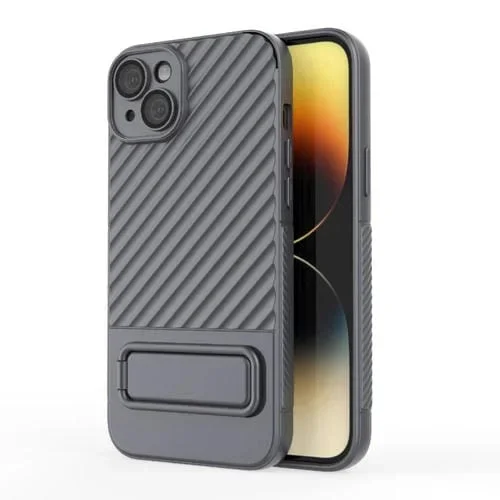 Funda para Teléfono TPU iPhone 15 Plus Textura Ondulada con Película para Lentes (Gris)