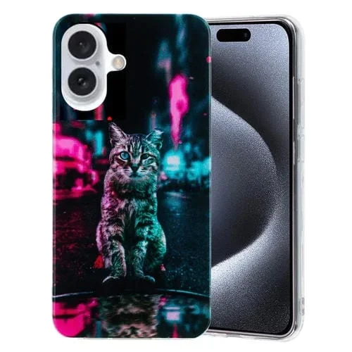 Funda para Teléfono TPU iPhone 16 Plus Patrón Pintura Colorida (Gato Semáforo)