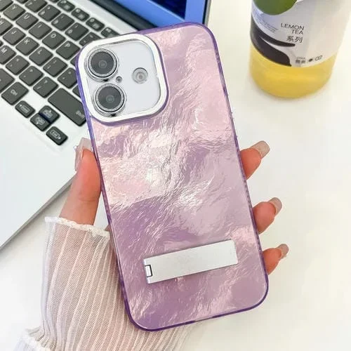Funda para Teléfono TPU iPhone 16 Plus Soporte Plegable Textura Papel de Aluminio (Morado)
