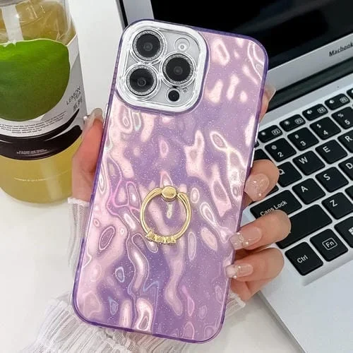 Funda para Teléfono TPU iPhone 16 Pro Max Anillo Textura Brillante Película Lente (Arrugas Moradas)