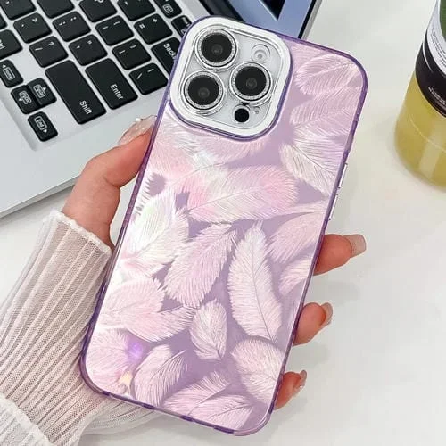 Funda para Teléfono TPU iPhone 16 Pro Max Textura Brillante Revestimiento (Plumas Moradas)