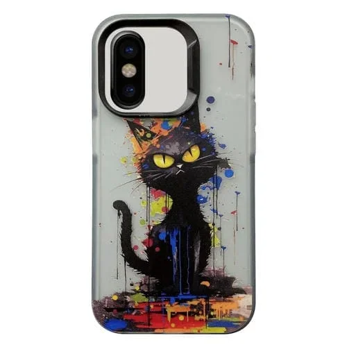 Funda para Teléfono TPU iPhone X Xs Animales Tinta Pintado (Gato Negro)
