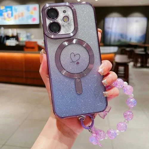 Funda para Teléfono TPU Magsafe Fibra de Carbono con Pulseras Purpurina Degradada para iPhone 11 (Morado)