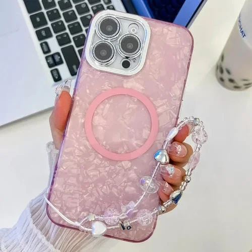 Funda para Teléfono TPU Magsafe iPhone 16 Pro Película Lente Brillante (Rosa)