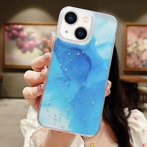 Funda para Teléfono TPU para iPhone 13 con Purpurina Manchada de Tinta (Azul)