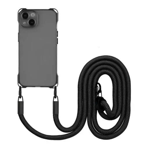 Funda para Teléfono TPU para iPhone 15 Plus a Prueba de Golpes con Cordón (Negro)