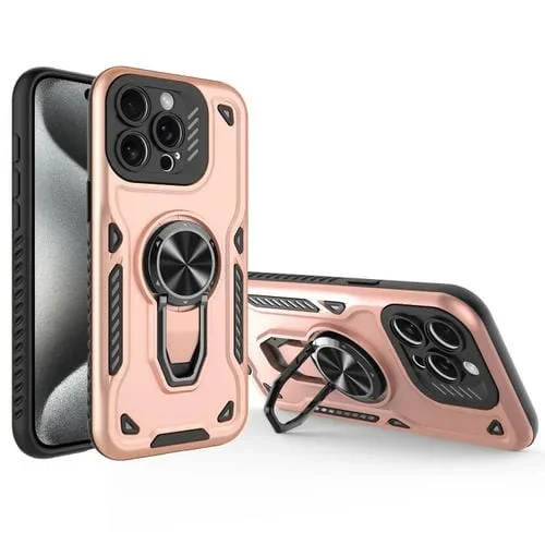 Funda para Teléfono TPU + PC con Soporte Giratorio de Metal Magnético para iPhone 15 Pro Max (Dorado)